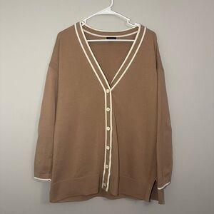 Talbots Tan Cardigan with White Trim Womens Large